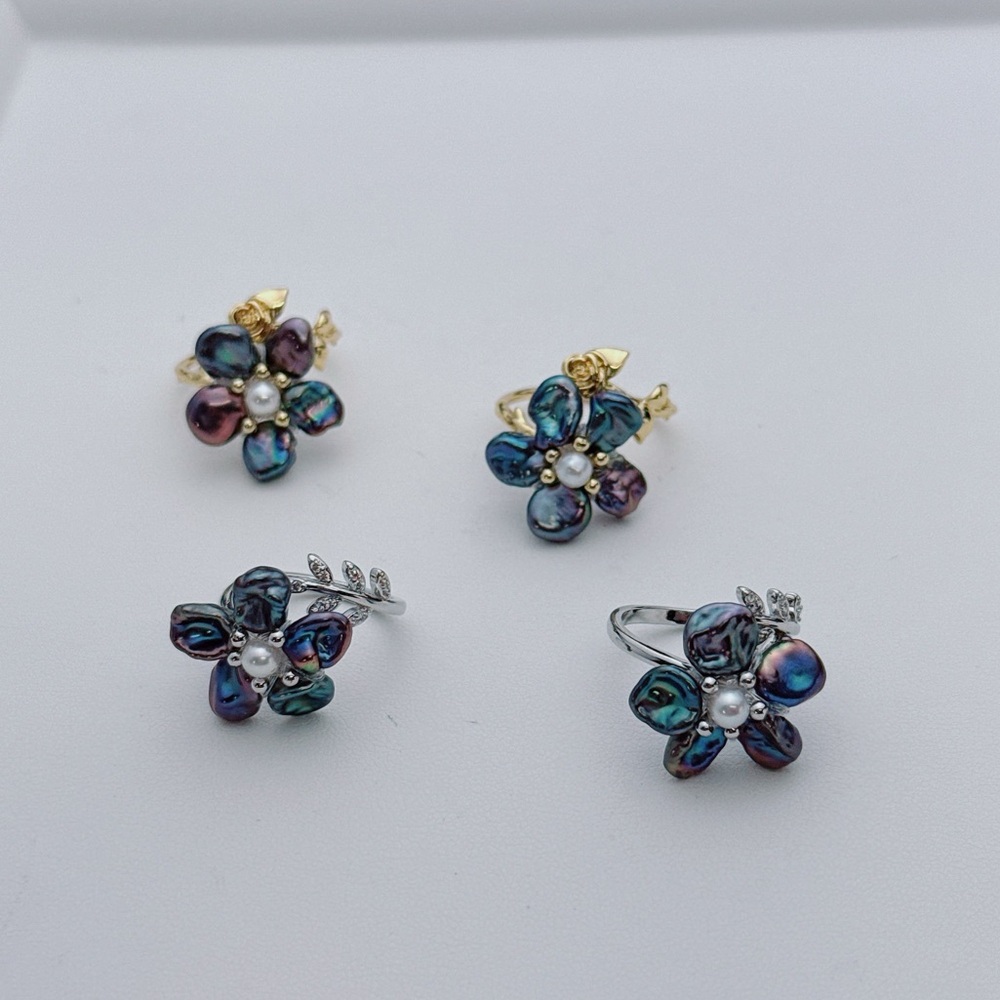 R59 Handmade Freshwater Baroque Pearl Opentop Freesize Flower Ring